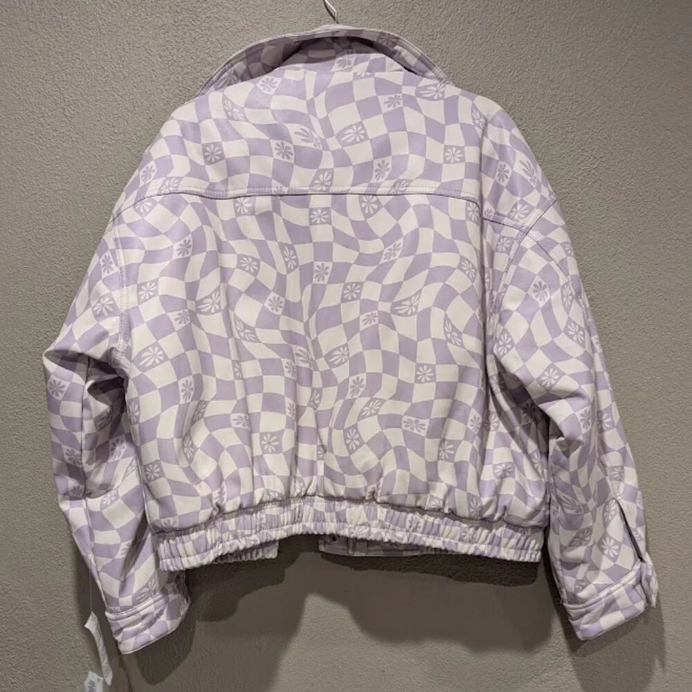 NWT- ASOS * Printed Faux Leather Bomber Jacket in Lilac * Size 12 - Picture 8 of 13